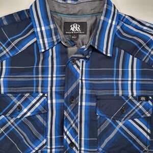 Rock & Republic Men's‎ Small Blue Plaid Short Sleeve Button Up Shirt